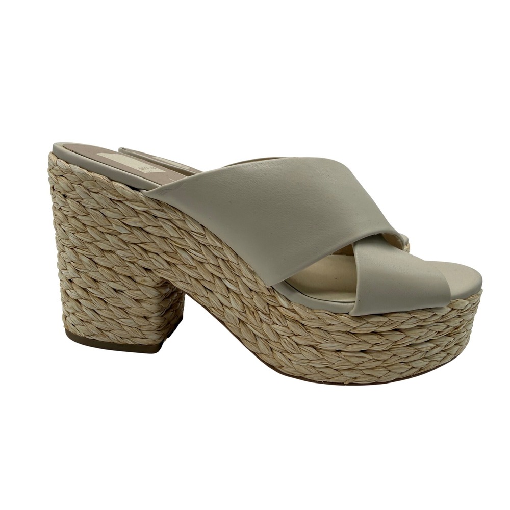Dolce Vita Eliana Sandals Womens 9 Cream Excellent Raffia Platform Block Heel